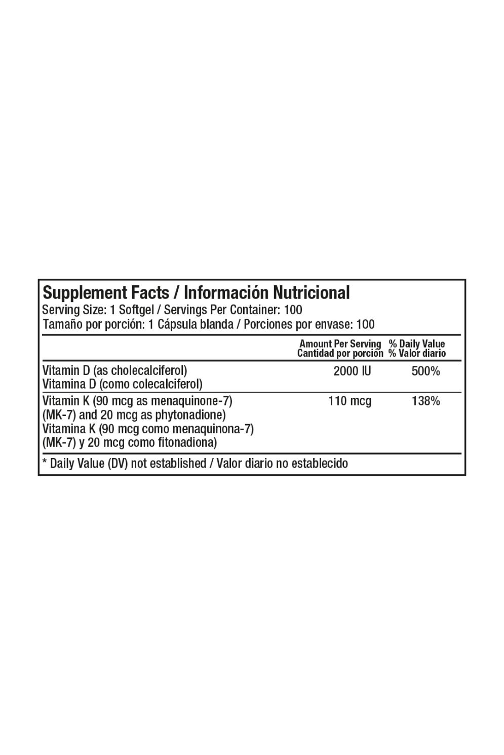 DuoVit
Vitamin D3+K2
(100 Softgels)