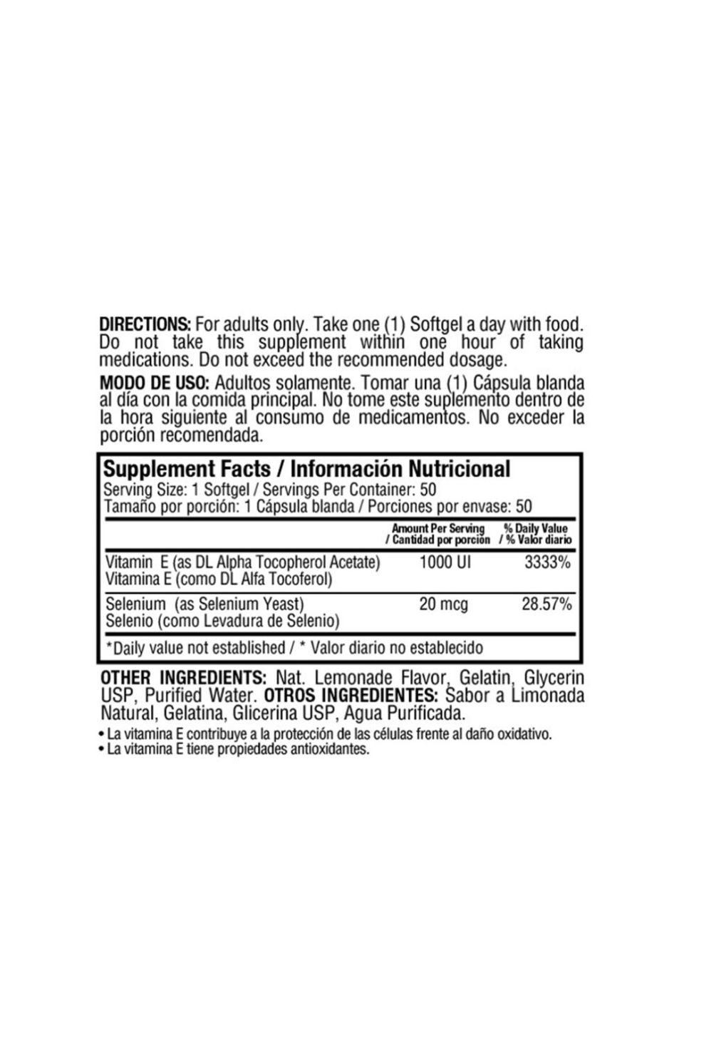 Vitamin E 1000 Iu Selenium 50 Softgels