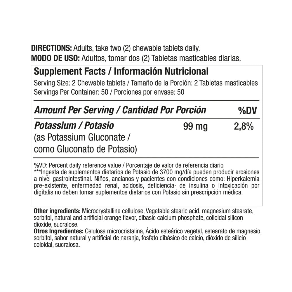 Potasio 595mg masticable x100 tabletas