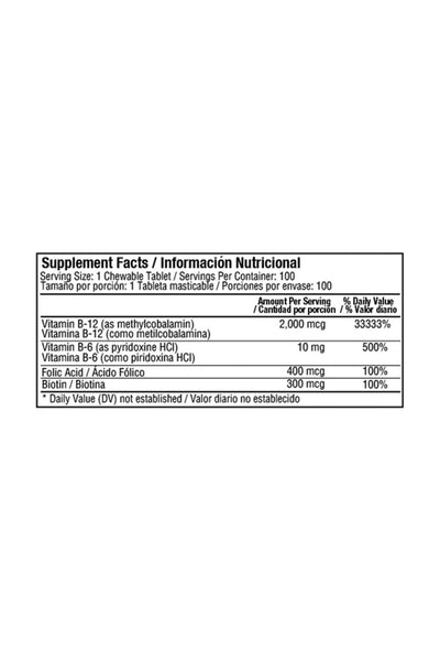 Methyl B-12  - 2.000 mcg Complex
(100 Chewable Tablets)