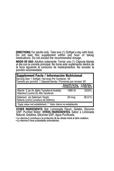 Vitamin E 1000 Iu Selenium 50 Softgels