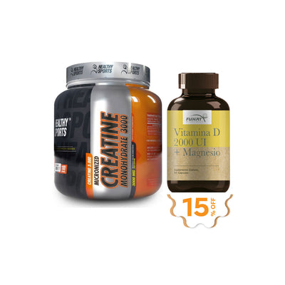 Creatina Monohidratada 3000 mg x 100 ser lleva vitamina d + magnesio x60 caps con un 15% Off