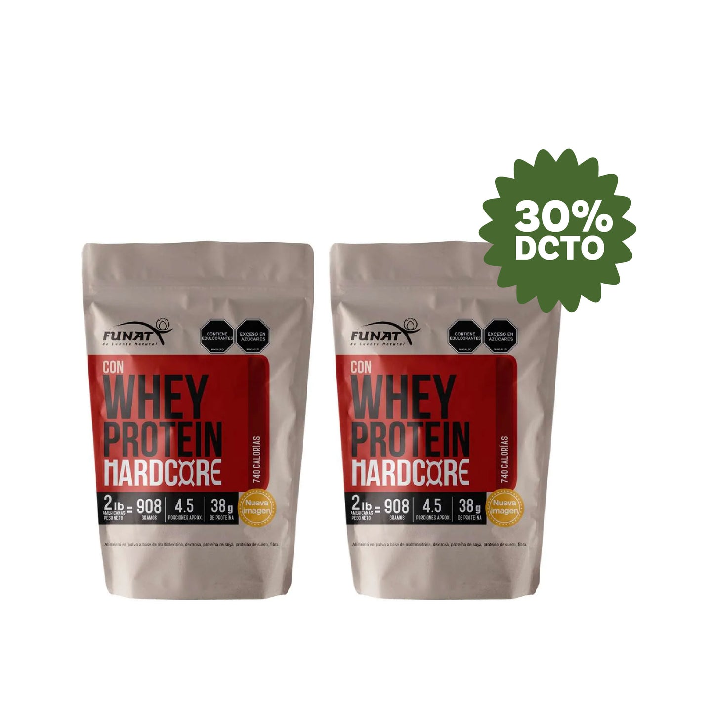 Whey protein hardcore 2lb chocolat lleva la segunda con un 30% Off
