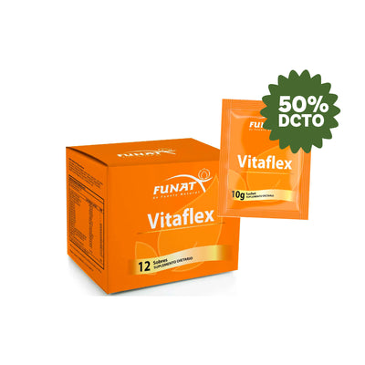 Lleva caja por 12 unds de vitaflex sachet x 10g con el 50%