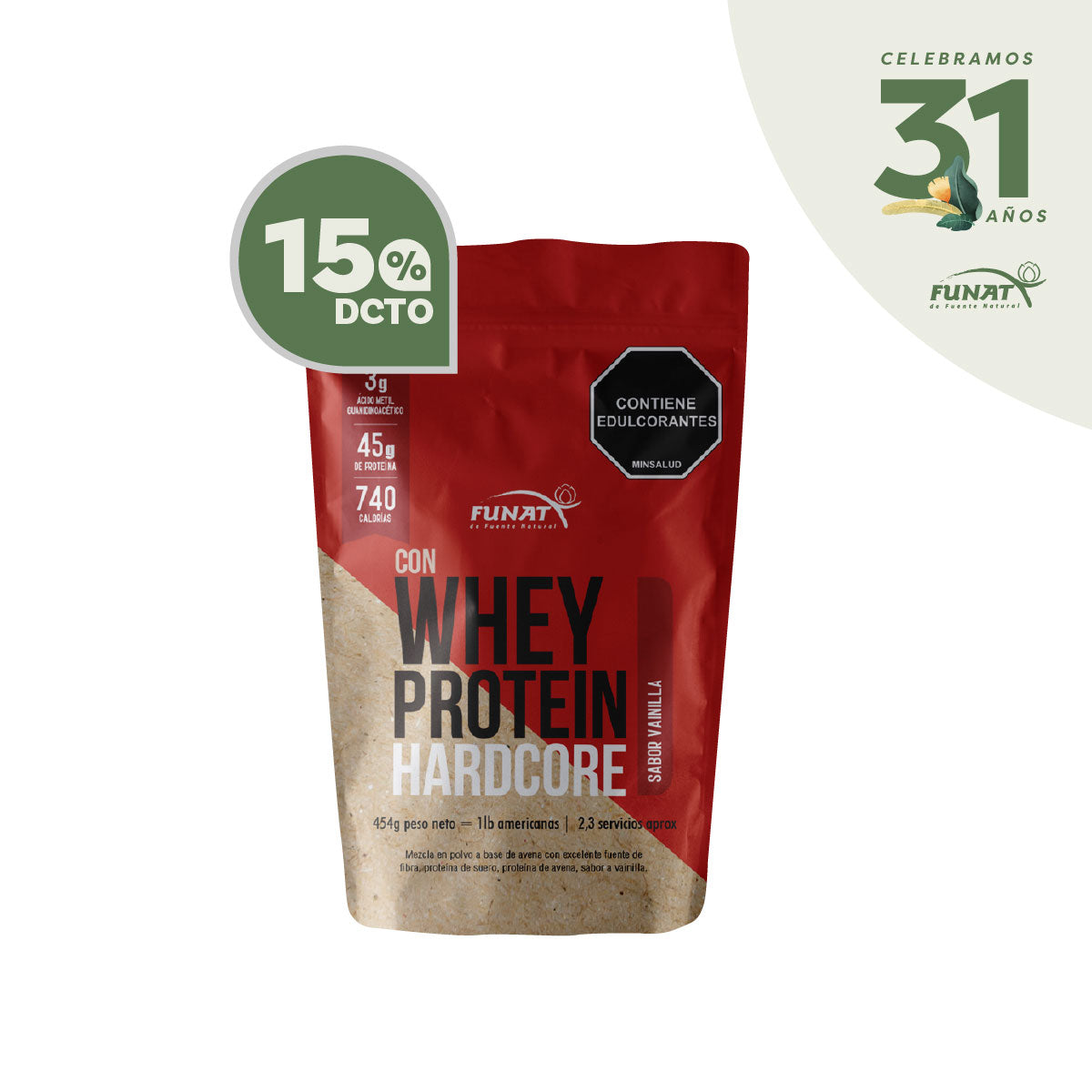 WHEY PROTEIN HARDCORE 2LB VAINILLA FUNAT 15% OFF
