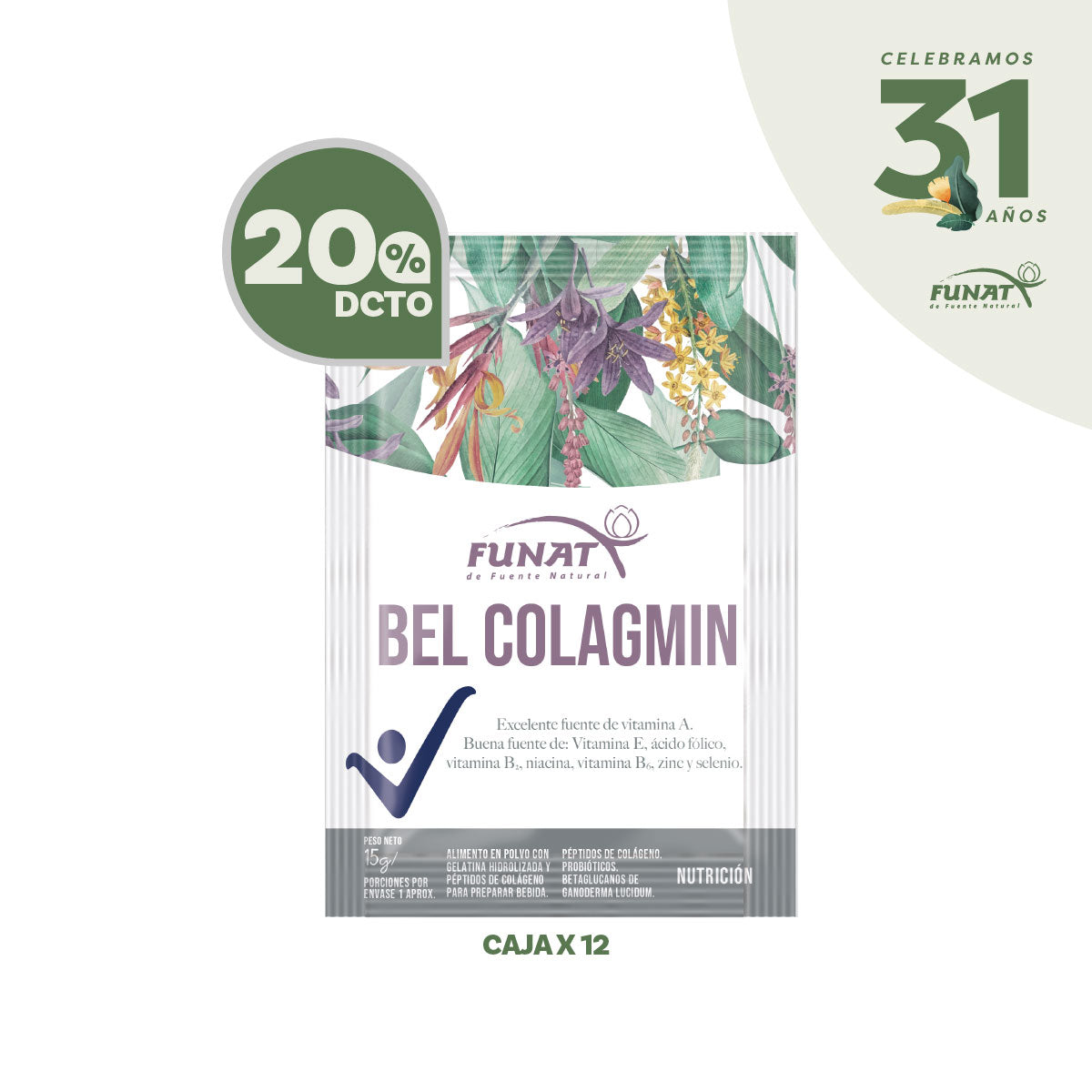 Lleva caja x 12 de Bel Colagmin Sachet x15 gr sin sabor con el 20% Off