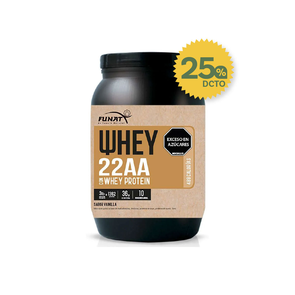 25% De Descuento En Whey Protein 22aa Funat X 3 Lb Vainilla