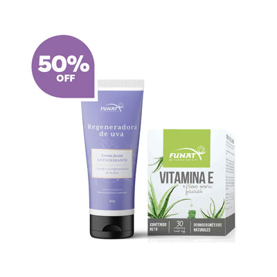 Vitamina E + Aloe vera x 30 cap lleva crema facial Regeneradora de Uva con un 50% Off