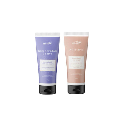 Por la compra de crema facial regeneradora de uva x 60 g lleva crema facial nutritiva de soya x 60 g con un 20% de descuento