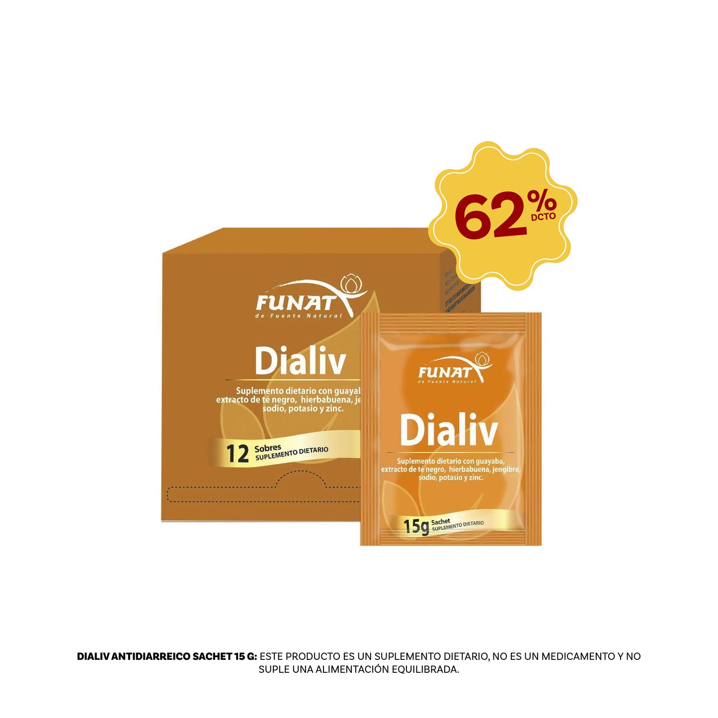 Dialiv caja con 12 sachet con el 62% ( Antidiarreico)