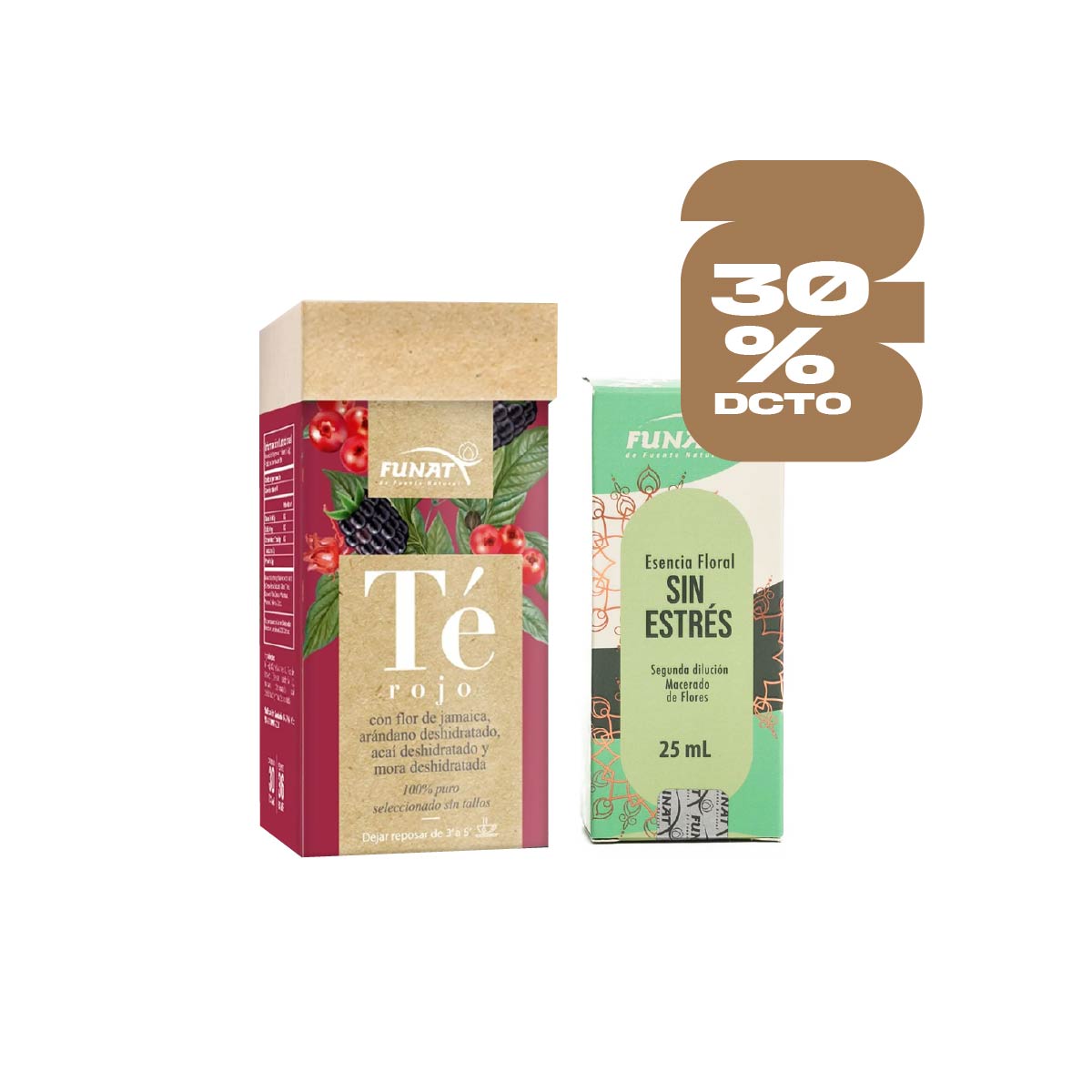 Por la compra de te rojo antioxid caja x30 sobres lleva esencia floral sin estres x 25 ml con un 30% de descuento