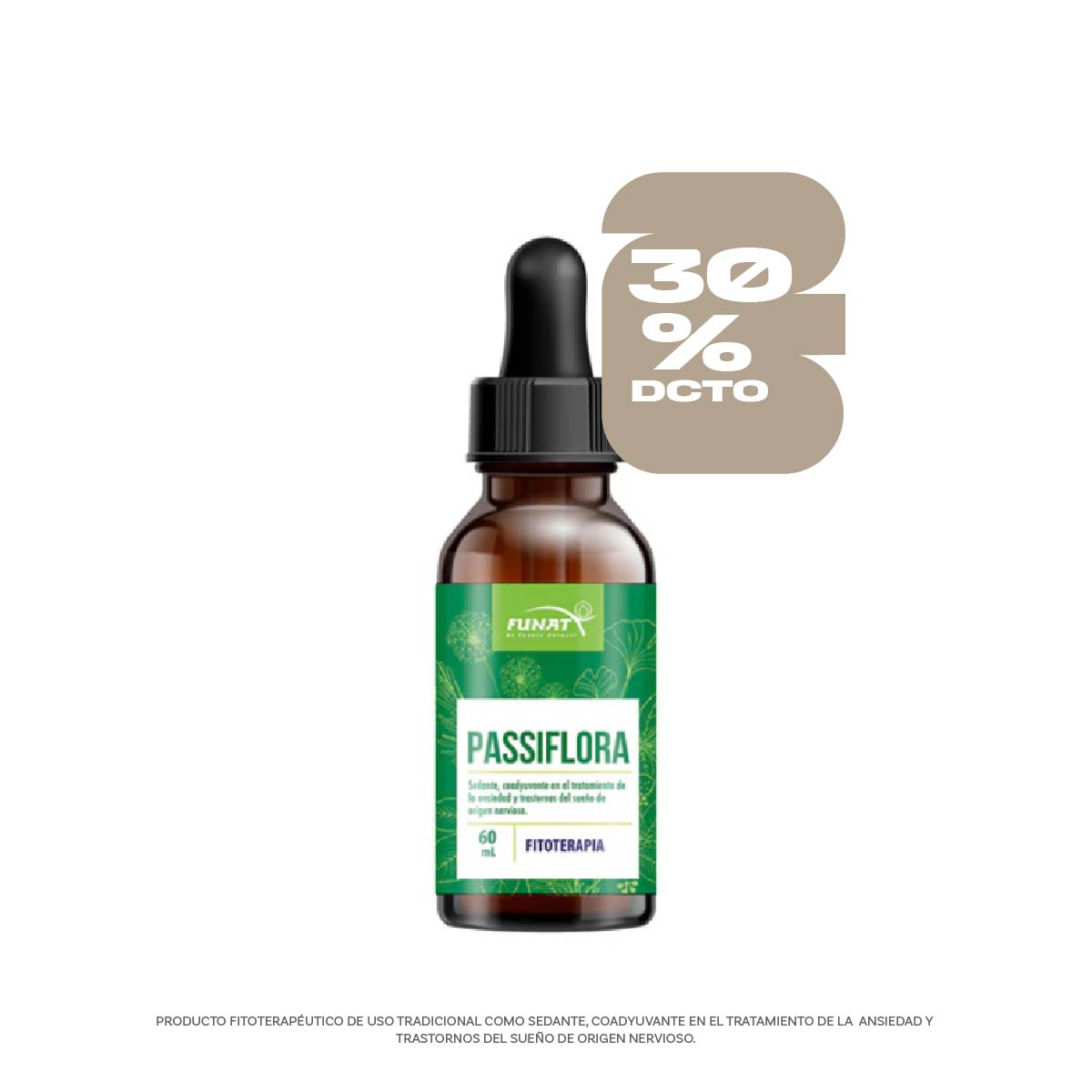 Por la compra de te blanco caja x 30 sobres lleva Passiflora extracto x 60 ml con un 30% de descuento