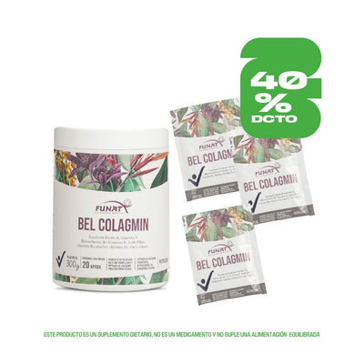 Por la compra de Bel Colagmin x300g lleva 3 unidades Bel Colagmin Sachet x15 gr sin sabor con un 40% de descuento