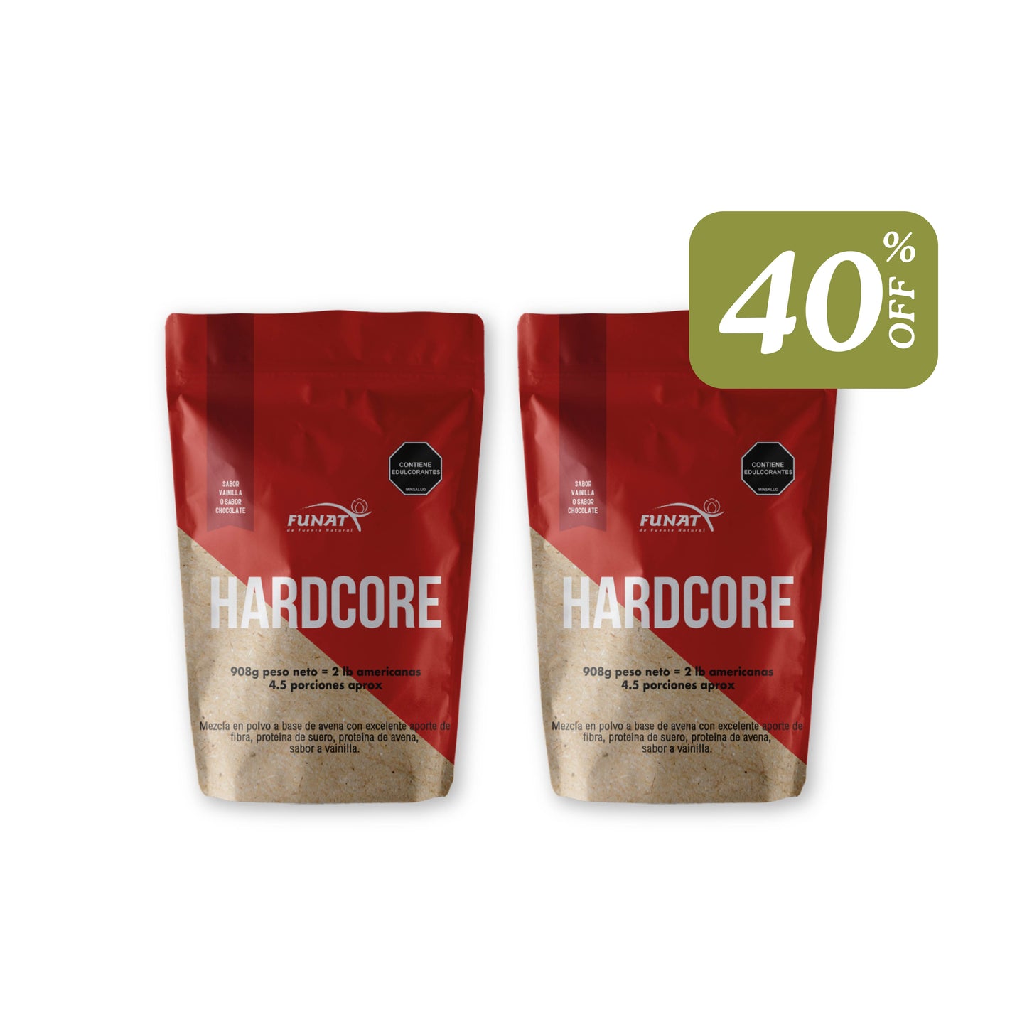 por la compra de whey protein hardcore 2lb vainilla funat lleva whey protein hardcore 2lb chocolat funat con un 40% de descuento