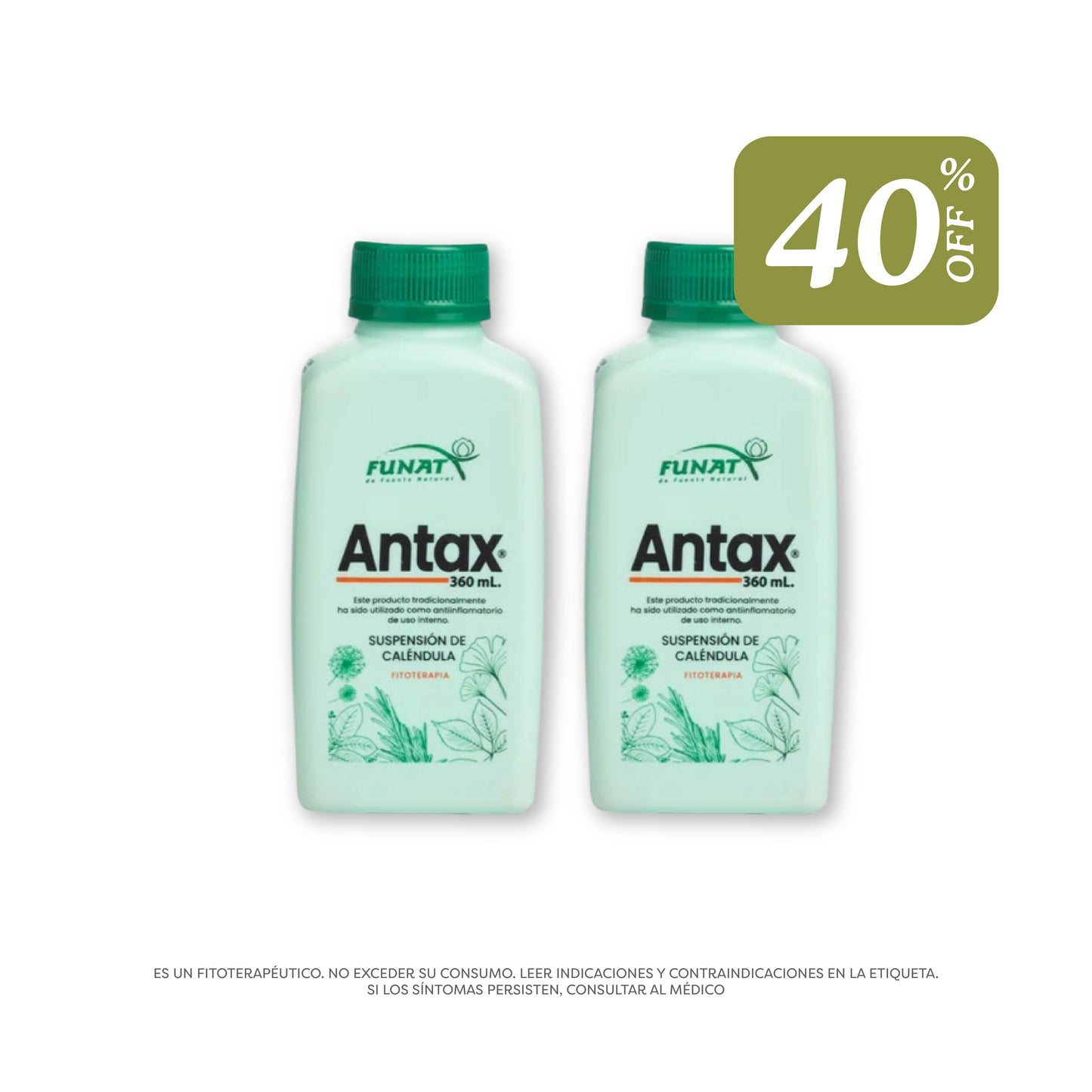 por la compra de calendula suspension (antax) x 360 ml lleva la segunda unidad con un 40% de descuento