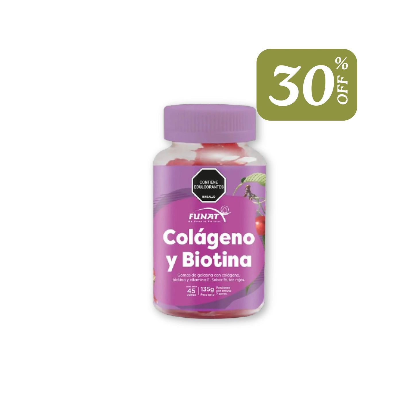 por la compra de biotina 900mg+d pantenol x 60sg lleva gomitas colageno y biotina x 45 unidades con un 30% de descuento