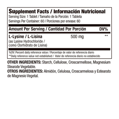 L-lysine 500mg x60 capsulas