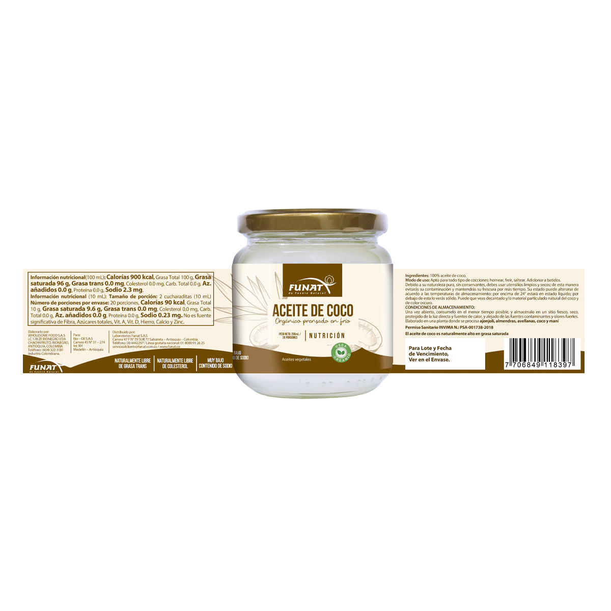 Aceite de coco orgánico 200 ml