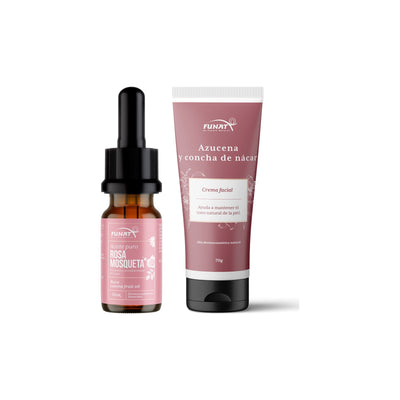 Aceite de rosa mosqueta x 10ml lleva crema azucena y concha de nacar 70g