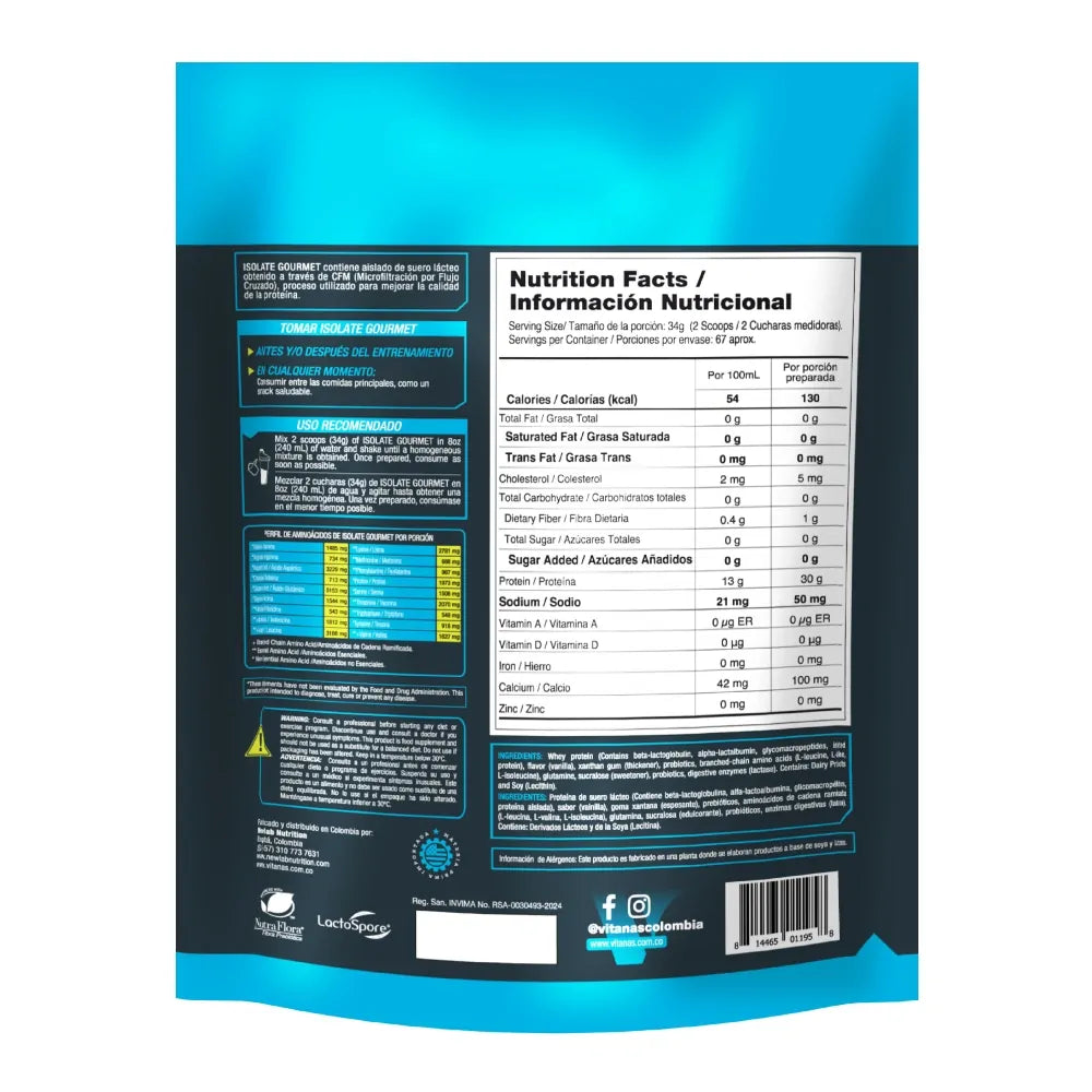 Isolate Gourment 2 Lb Vainilla Vitanas