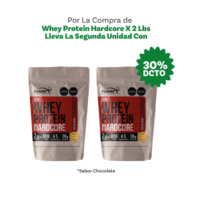 Whey protein hardcore 2lb chocolat lleva el segundo con un 30% de descuento