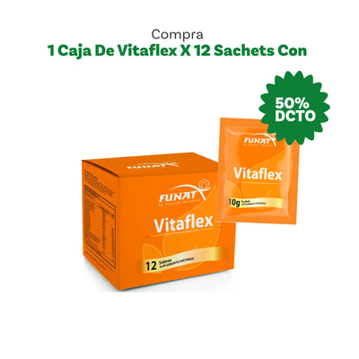 Lleva caja por 12 unds de vitaflex sachet x 10g con el 50%