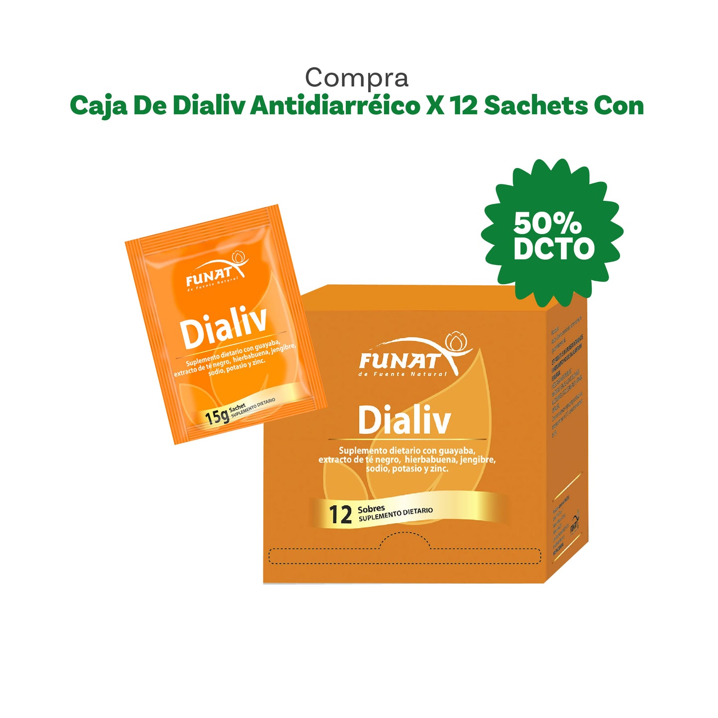 Lleva caja por 12 unds de *dialiv antidiarreico sachet 15 g con el 50%