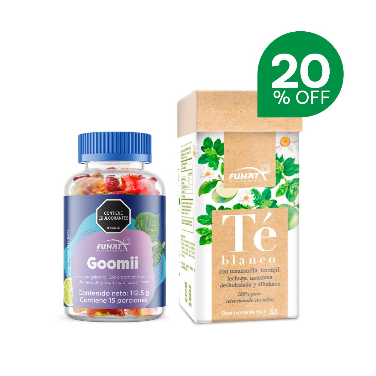 Por la compra de gomitas citrato de magnesio lleva te blanco caja x 30 sobres con un 20% de descuento