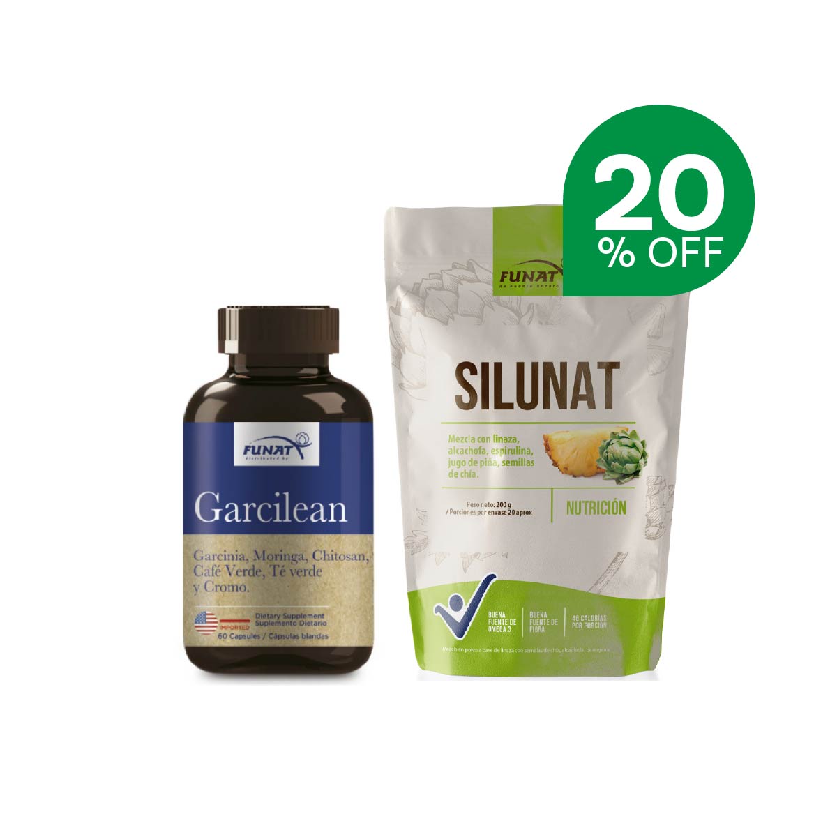 Por la compra de *pd garcilean x 60 cap lleva silunat x 200gr con un 20% de descuento