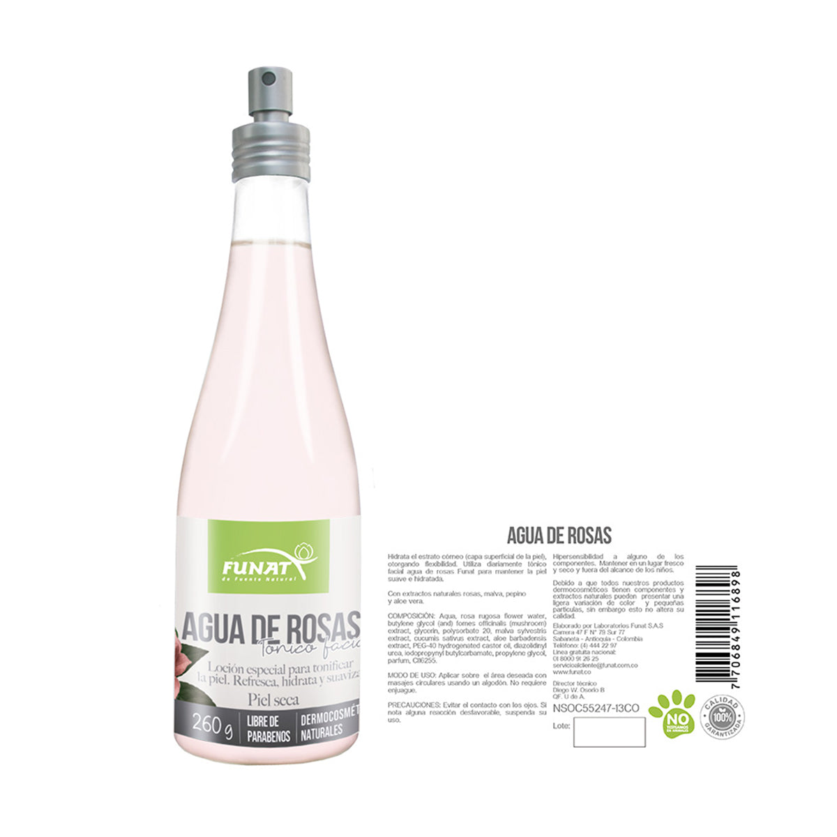 Tónico facial agua de rosas 260 g